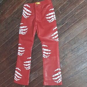 Red Skeleton Leather GUAPI Men's Casual Pants with White Pattern